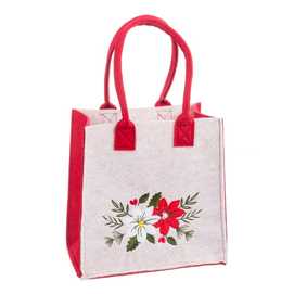 BOLSO POINSETTIA FIELTRO BEIGE-ROJO 23 X 12 X 23 CM