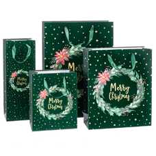 BOLSA 210 GR PAPEL FLOCADO VERDE 18 X 10 X 23 CM