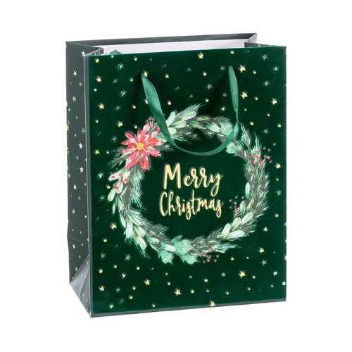 BOLSA 210 GR PAPEL FLOCADO VERDE 18 X 10 X 23 CM