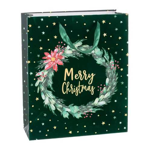 BOLSA 210 GR PAPEL FLOCADO VERDE 26 X 10 X 32 CM