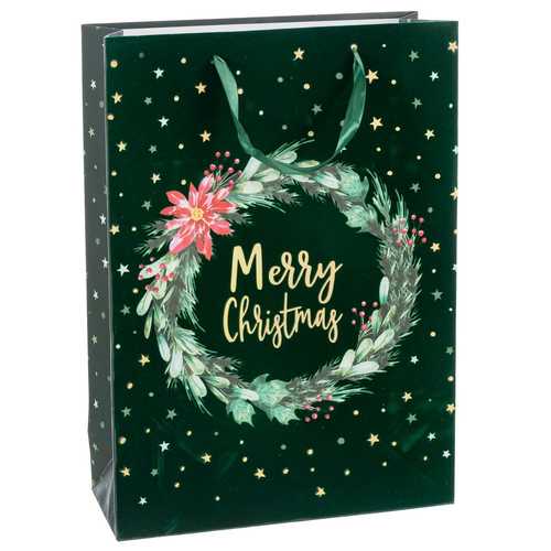 BOLSA 210 GR PAPEL FLOCADO VERDE 30 X 12 X 42 CM