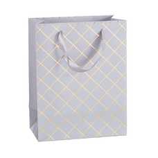 BOLSA 210 GR CUADROS PAPEL PLATA 18 X 10 X 23 CM