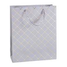 BOLSA 210 GR CUADROS PAPEL PLATA 26 X 10 X 32 CM