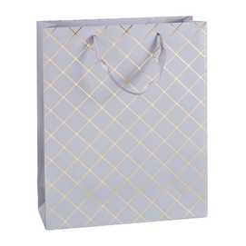 BOLSA 210 GR CUADROS PAPEL PLATA 26 X 10 X 32 CM