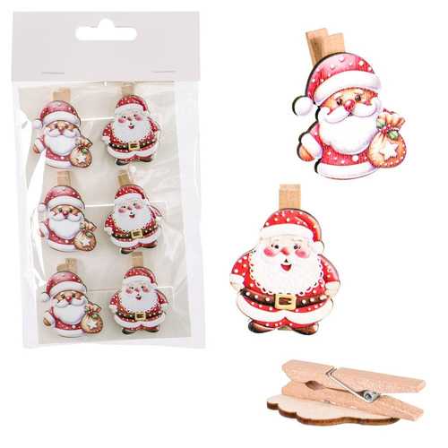 S/6 PINZA PAPA NOEL MADERA 2/M 4 X 4 CM