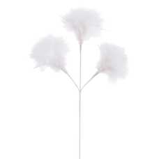 RAMA 3 HOJAS PLUMAS BLANCO 60 CM