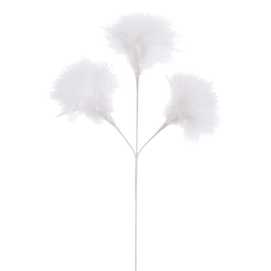 RAMA 3 HOJAS PLUMAS BLANCO 60 CM
