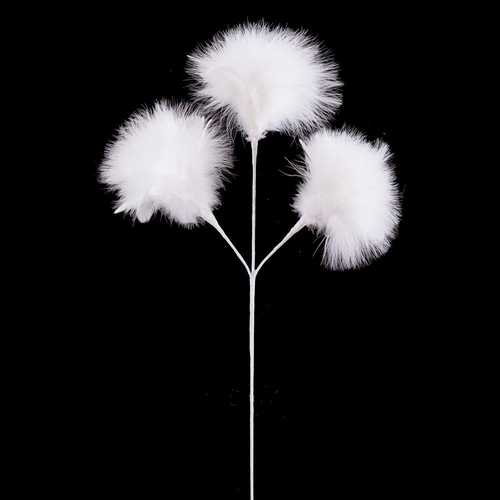 RAMA 3 HOJAS PLUMAS BLANCO 60 CM