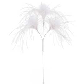 RAMA 3 HOJAS PLUMAS BLANCO 60 CM