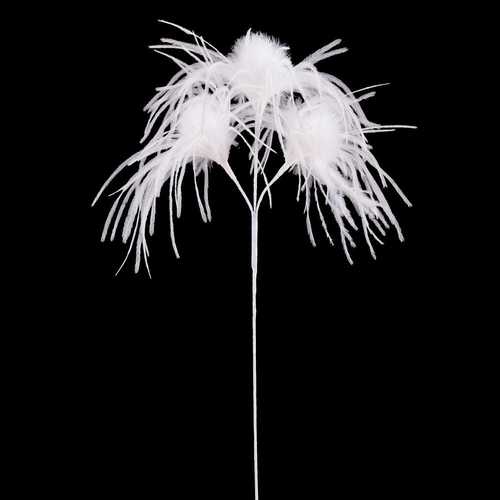 RAMA 3 HOJAS PLUMAS BLANCO 60 CM