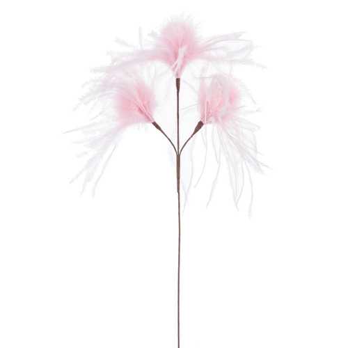 RAMA 3 HOJAS PLUMAS ROSA 60 CM