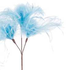 RAMA 3 HOJAS PLUMAS AZUL 60 CM