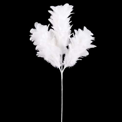 RAMA 3 HOJAS PLUMAS BLANCO 11 X 55 CM