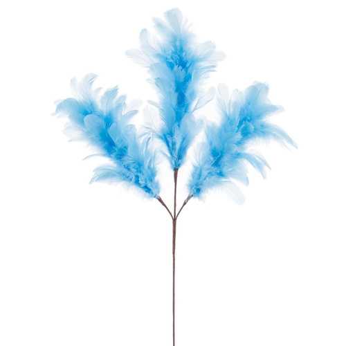 RAMA 3 HOJAS PLUMAS AZUL 11 X 55 CM