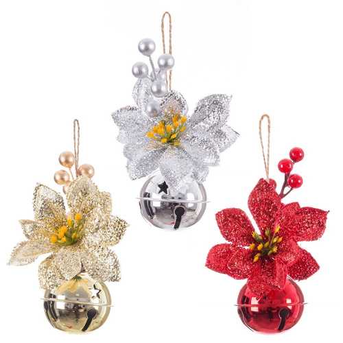 COLGANTE POINSETTIA CASCABEL 3/C 6 X 10 CM