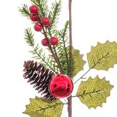 RAMA ACEBO CON PIÑAS Y HOJAS 70 CM