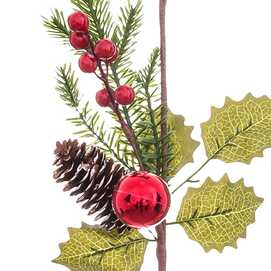 RAMA ACEBO CON PIÑAS Y HOJAS 70 CM