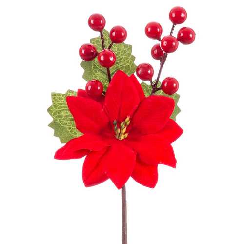 PICK ACEBO POINSETTIA PLÁSTICO ROJO 26 CM
