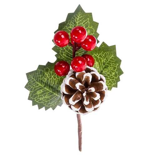 PICK ACEBO HOJAS Y PIÑA PLÁSTICO 20 CM