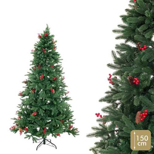 ÁRBOL PIÑAS Y ACEBO 385 RAMAS PE-PVC 150 CM
