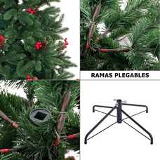 ÁRBOL PIÑAS Y ACEBO 869 RAMAS PE-PVC 210 CM