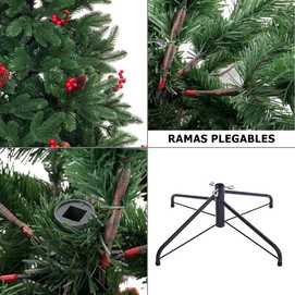 ÁRBOL PIÑAS Y ACEBO 869 RAMAS PE-PVC 210 CM