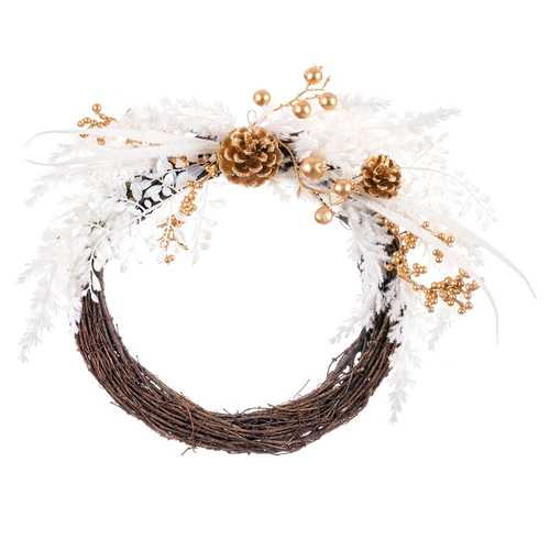 CORONA PLÁSTICO BLANCO-ORO 40 X 38 CM