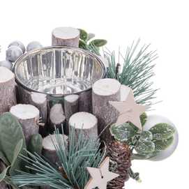 CENTRO MESA PORTAVELAS FIBRA NATURAL 13 X 13 X 8 CM