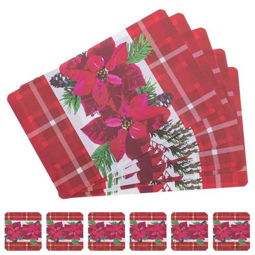 S/6 SALVAMANTEL Y POSAVASOS FLORES 40 X 30 CM