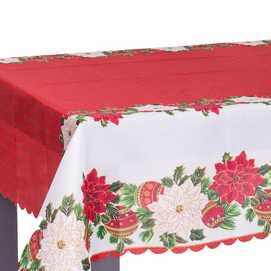 MANTEL FLORES POLIESTER ROJO 145 X 180 CM