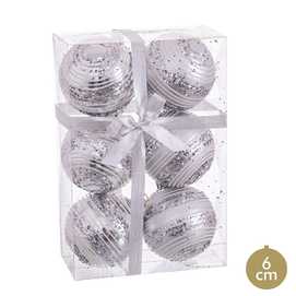 S/6 BOLAS ESPIRAL PLATA 6 X 6 X 6 CM