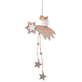 COLGANTE ESTRELLA CON ÁNGEL MADERA 36 X 14 X 1 CM