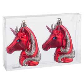 S/2 COLGANTE UNICORNIO ROJO 8 X 3,80 X 10 CM