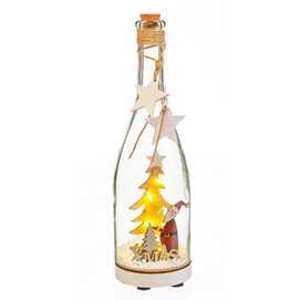 BOTELLA PAPA NOEL CON LUZ VIDRIO 8,50 X 8,50 X 29,50 CM