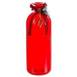 BOTELLA CON LAZO VIDRIO ROJO 8 X 26,50 CM