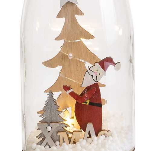 BOTELLA PAPA NOEL CON LUZ VIDRIO 8,30 X 8,30 X 28,50 CM