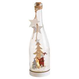 BOTELLA PAPA NOEL CON LUZ VIDRIO 8,30 X 8,30 X 28,50 CM