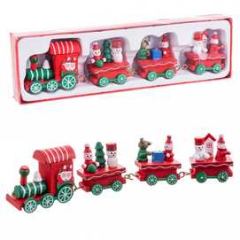 TREN LOCOMOTORA + 3 VAGONES MADERA 25,50 X 7,50 X 3 CM