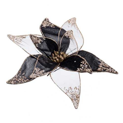 POINSETTIA CON CLIP POLIESTER NEGRO 30 X 4 X 30 CM