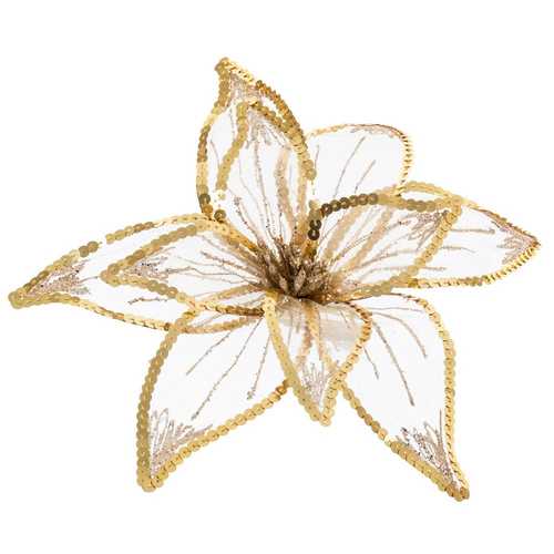 POINSETTIA CON CLIP POLIESTER ORO 30 X 4 X 30 CM