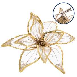 POINSETTIA CON CLIP POLIESTER ORO 30 X 4 X 30 CM