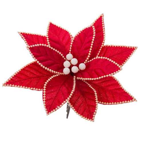 POINSETTIA CON CLIP POLIESTER ROJO 29 X 29 CM