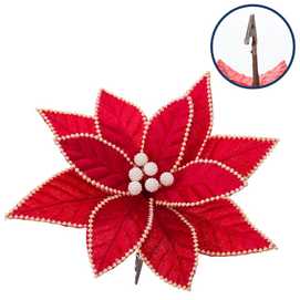 POINSETTIA CON CLIP POLIESTER ROJO 29 X 29 CM