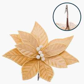 POINSETTIA CON CLIP POLIESTER ORO 29 X 29 CM