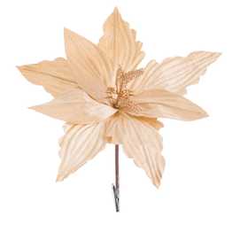 POINSETTIA CON CLIP POLIESTER ORO 28 X 28 CM