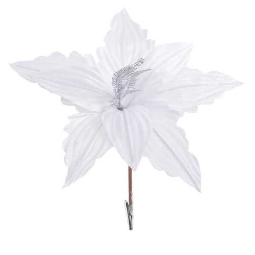 POINSETTIA CON CLIP POLIESTER BLANCO 28 X 28 CM