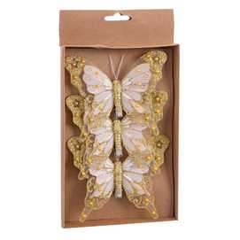 S/3 MARIPOSA CON CLIP ORO 12 CM