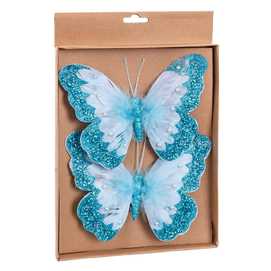 S/2 MARIPOSA CON CLIP TURQUESA 18 CM