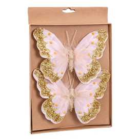 S/2 MARIPOSA CON CLIP ROSA-ORO 18 CM