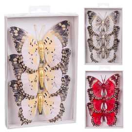 S/3 MARIPOSA CON CLIP PLUMAS 3/M 11 X 0,80 X 9 CM